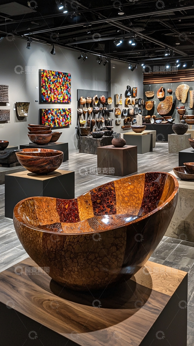 高清大图下载【趣麦麦图】艺术画廊木碗展览