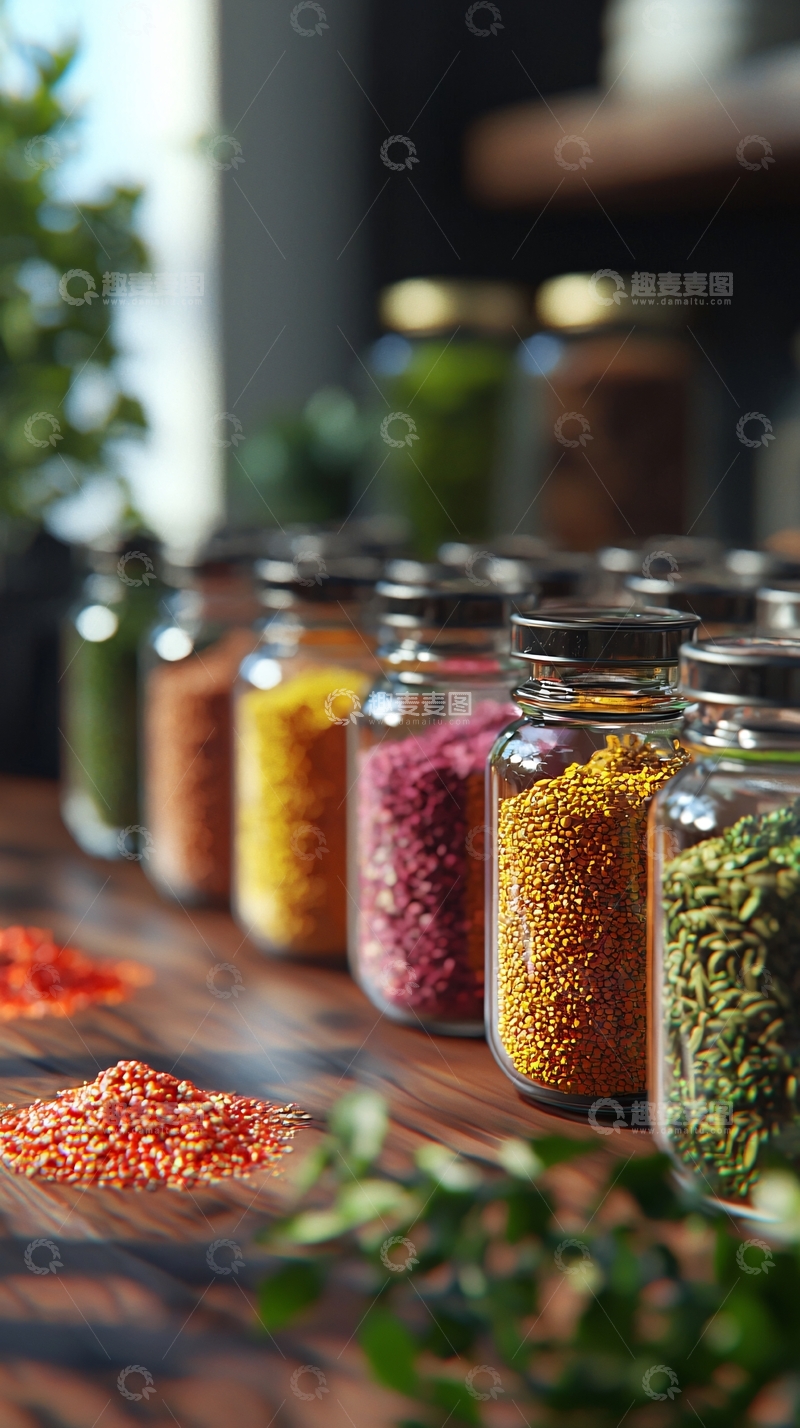 高清大图下载【趣麦麦图】彩色香料玻璃瓶