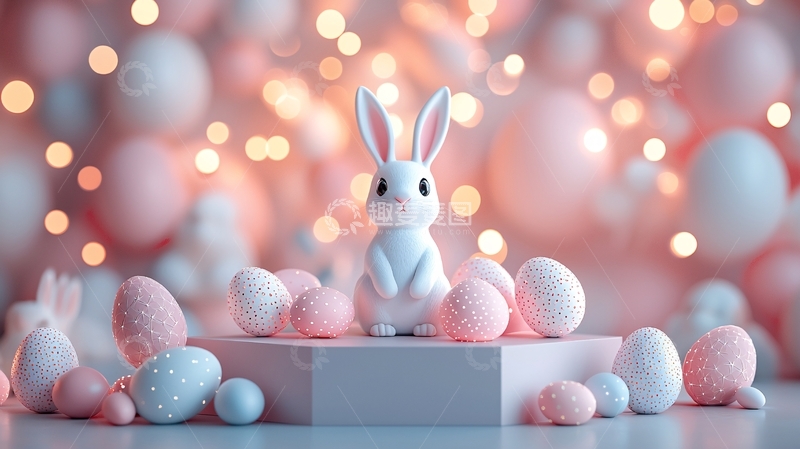 高清大图下载【趣麦麦图】粉色背景兔子彩蛋