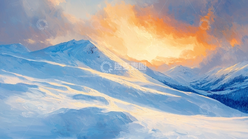 高清大图下载【趣麦麦图】雪山日落