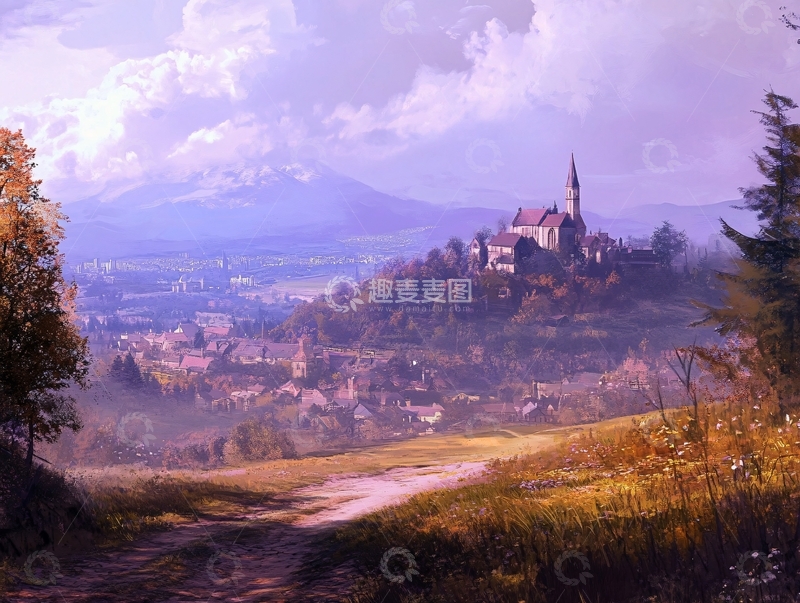 高清大图下载【趣麦麦图】山顶城堡田园风光