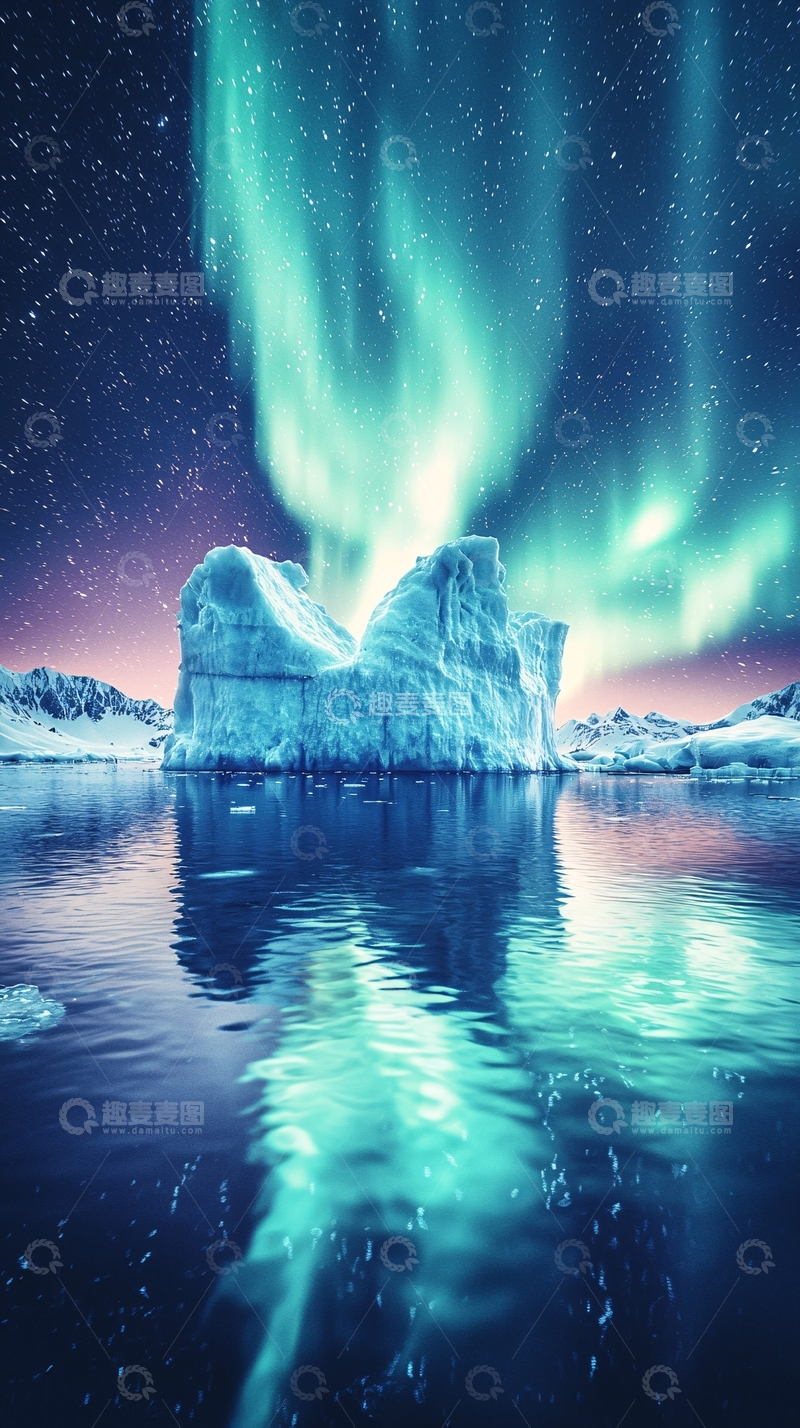 高清大图下载【趣麦麦图】极光冰山极地景观
