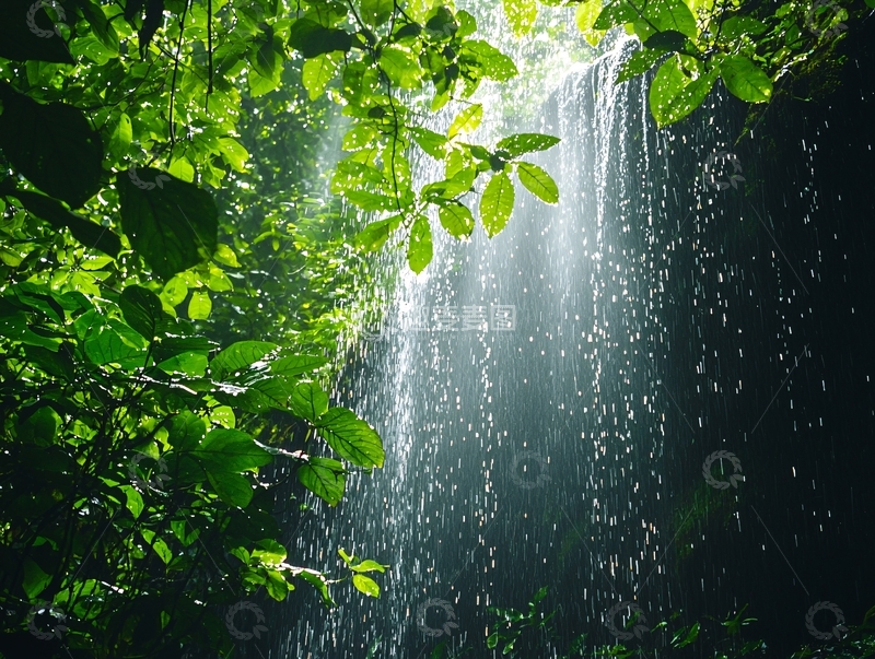 高清大图下载【趣麦麦图】绿色树叶下的涓涓细流