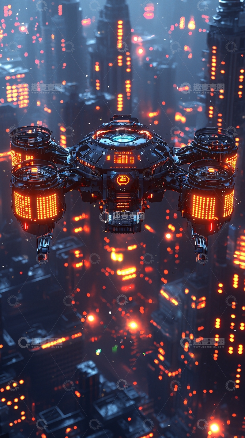 高清大图下载【趣麦麦图】-未来都市飞行器