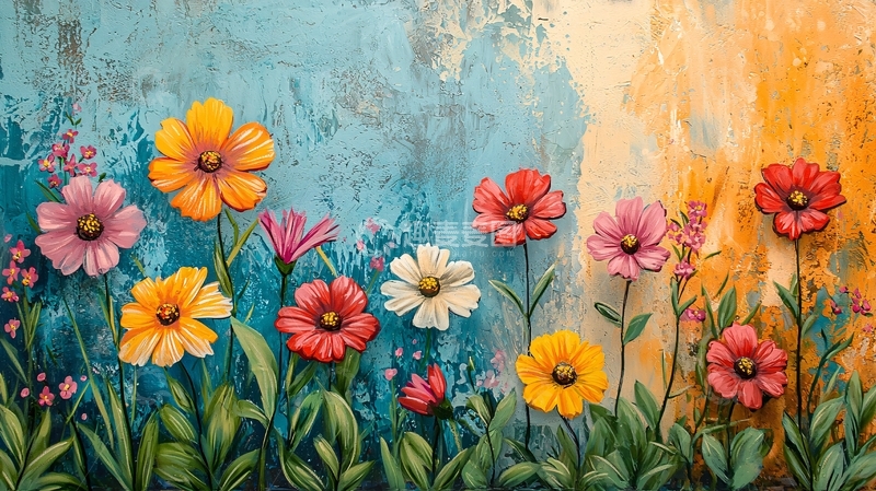 高清大图下载【趣麦麦图】-彩色花朵墙面背景