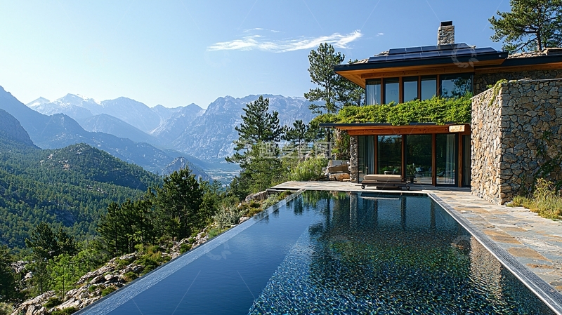 高清大图下载【趣麦麦图】山景别墅无边泳池