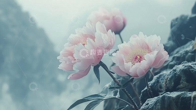 高清大图下载【趣麦麦图】雾中粉红色牡丹