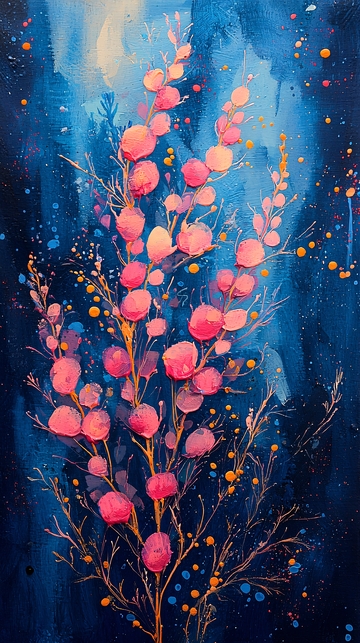 深蓝色背景粉色花朵植物