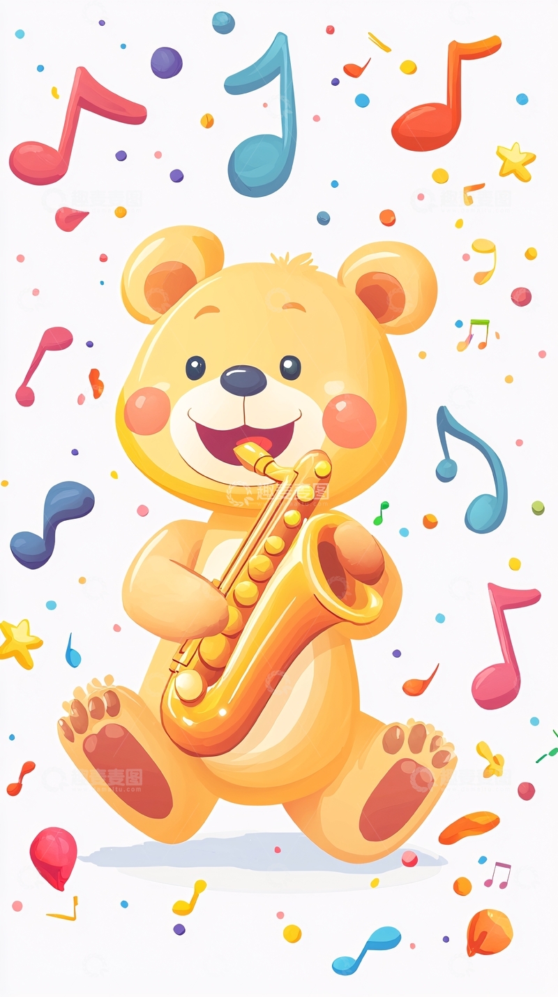 高清大图下载【趣麦麦图】可爱泰迪熊吹萨克斯