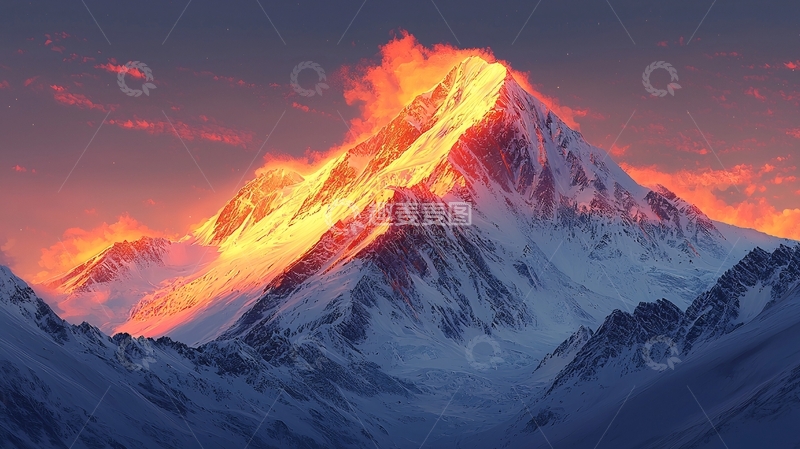 高清大图下载【趣麦麦图】日出雪山壮丽景色