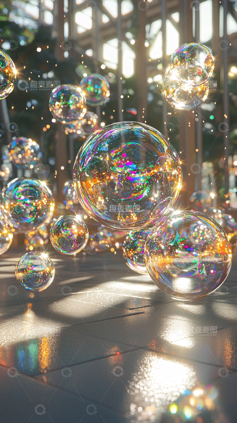 高清大图下载【趣麦麦图】阳光下五彩斑斓的肥皂泡