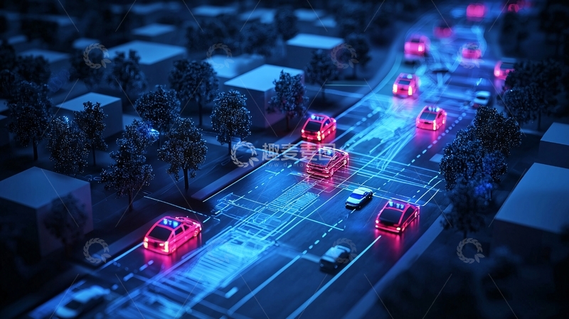 高清大图下载【趣麦麦图】城市夜晚的自动驾驶汽车