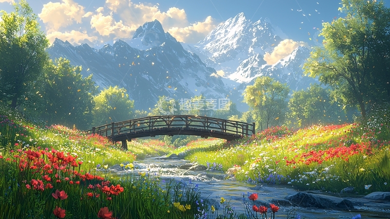 高清大图下载【趣麦麦图】山间小溪木桥风景