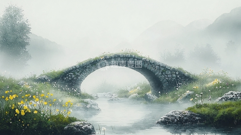 高清大图下载【趣麦麦图】雾气弥漫的古老石桥