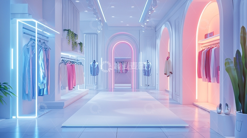 高清大图下载【趣麦麦图】梦幻霓虹灯服装店场景