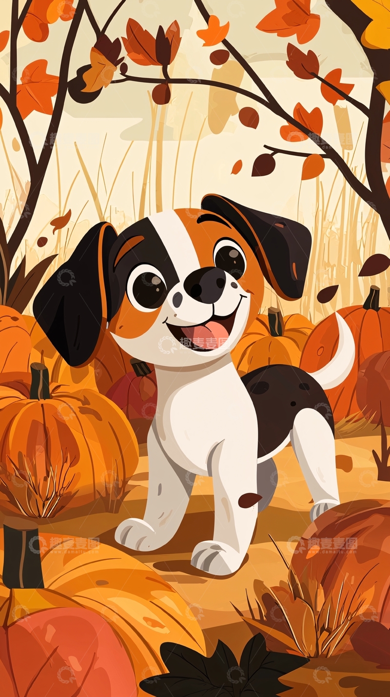 高清大图下载【趣麦麦图】秋季小狗