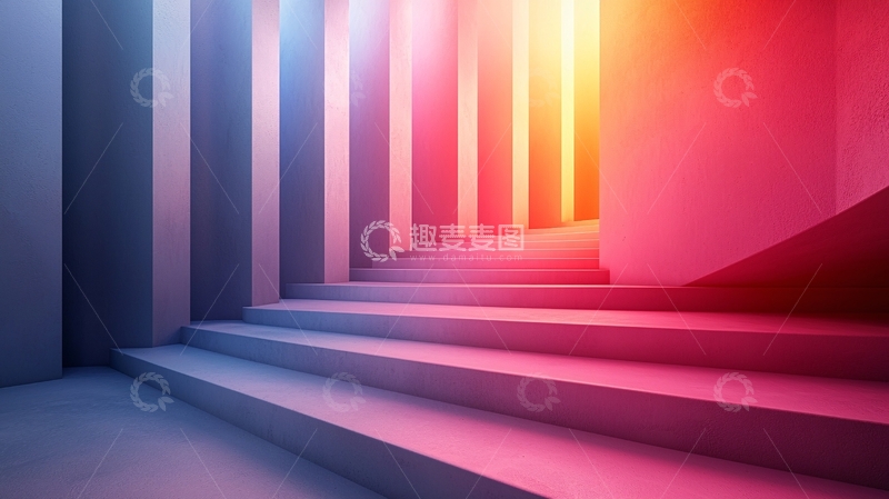 高清大图下载【趣麦麦图】彩色灯光下的楼梯