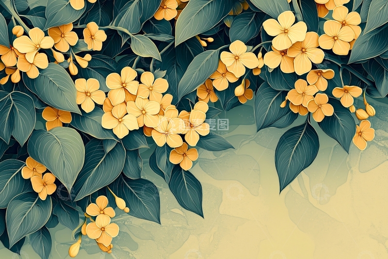 高清大图下载【趣麦麦图】黄绿色叶子上的黄色小花