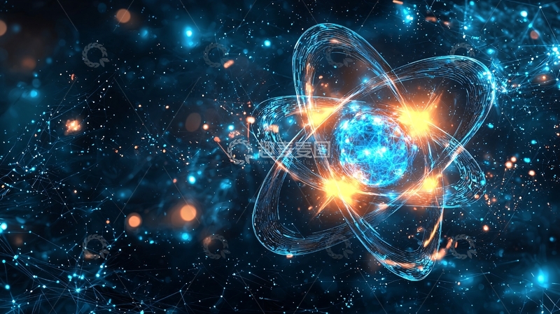 高清大图下载【趣麦麦图】蓝色宇宙原子结构
