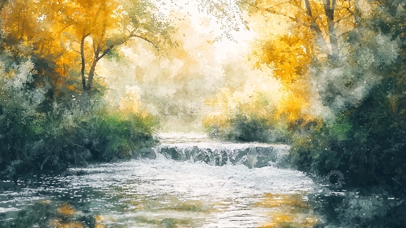 高清大图下载【趣麦麦图】秋日森林小溪流水