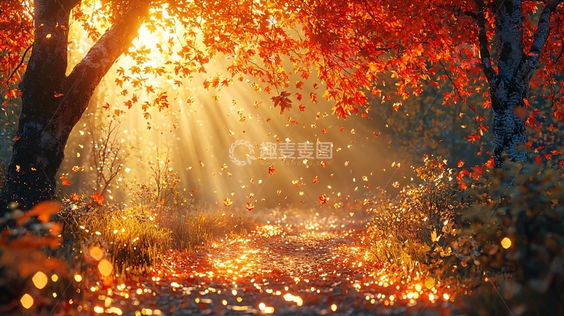 高清大图下载【趣麦麦图】秋日阳光森林小路