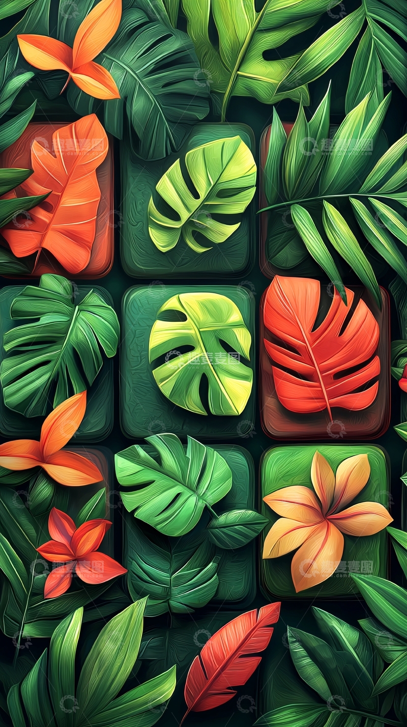 高清大图下载【趣麦麦图】热带植物叶子拼贴
