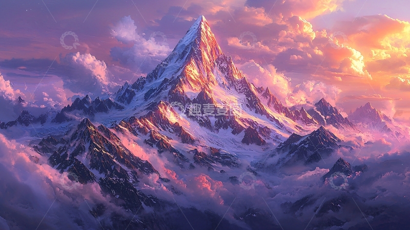 高清大图下载【趣麦麦图】极光下的雪山日出