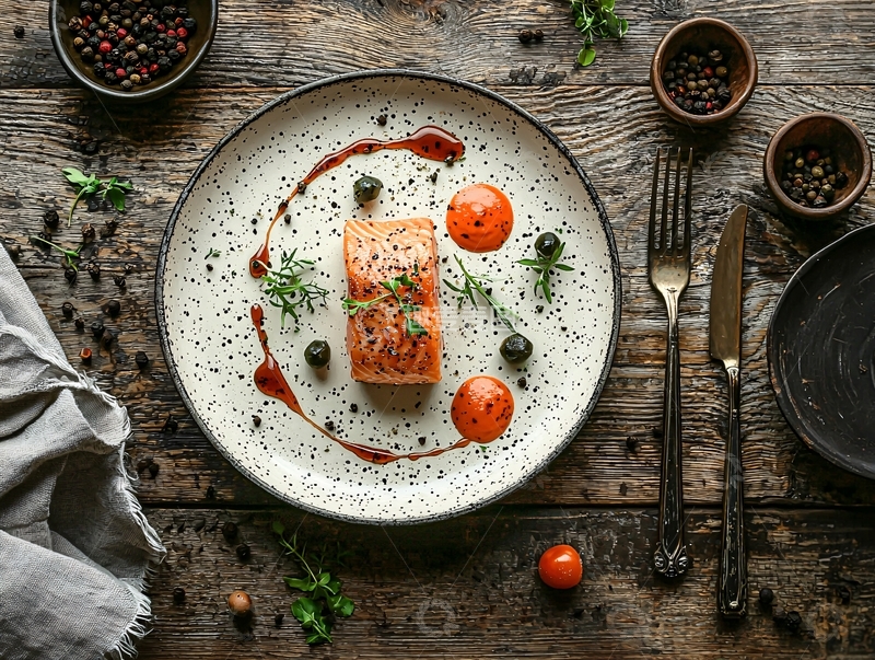高清大图下载【趣麦麦图】精致摆盘的三文鱼美食