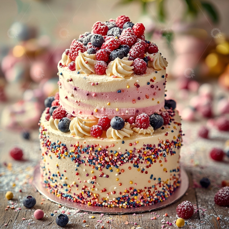 高清大图下载【趣麦麦图】双层水果奶油蛋糕