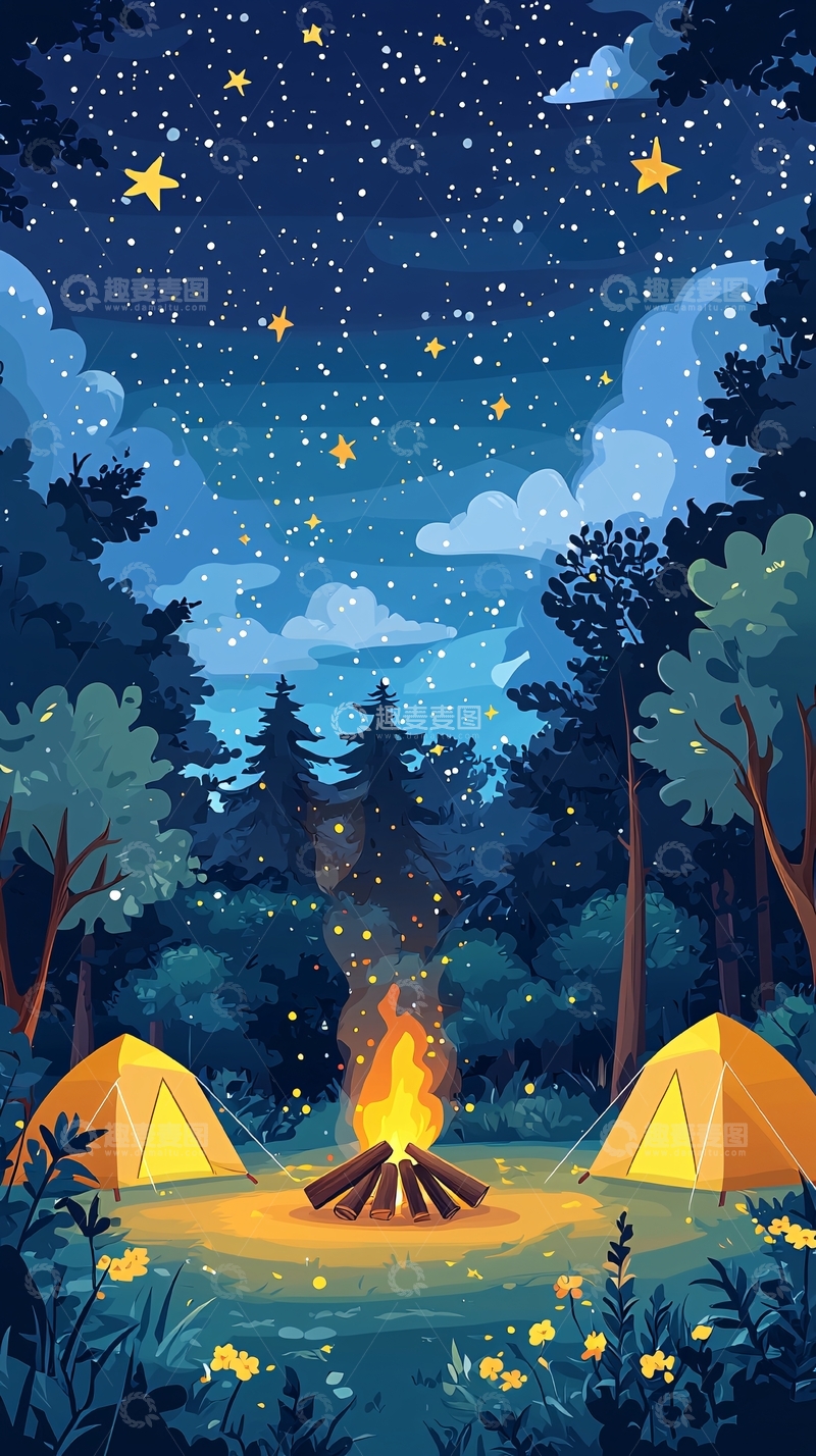 高清大图下载【趣麦麦图】星空营地篝火