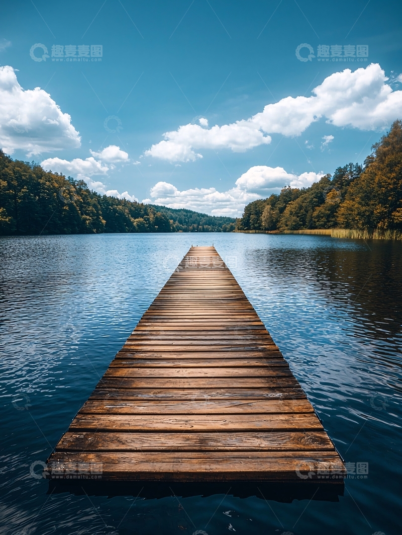 高清大图下载【趣麦麦图】湖边木栈道