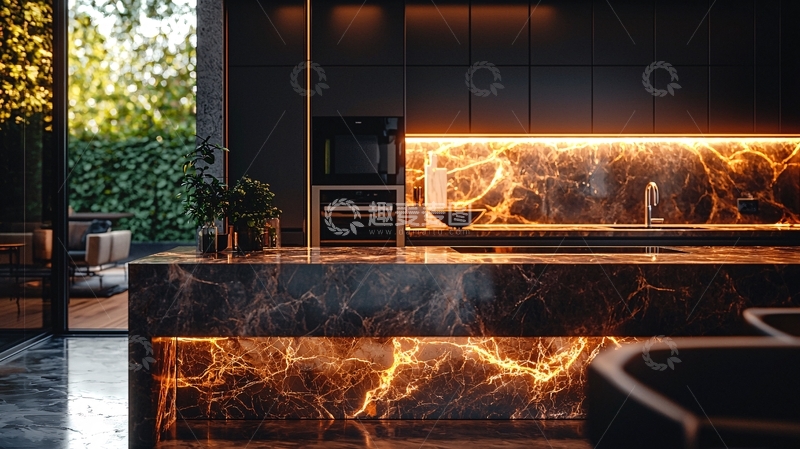 高清大图下载【趣麦麦图】现代极简黑色大理石厨房