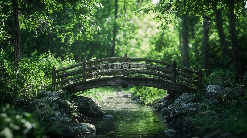 高清大图下载【趣麦麦图】森林小桥流水