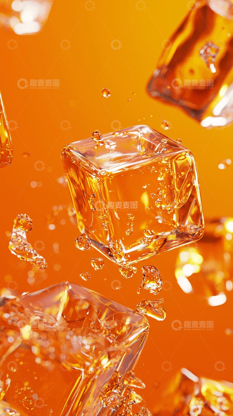 高清大图下载【趣麦麦图】橙色背景冰块