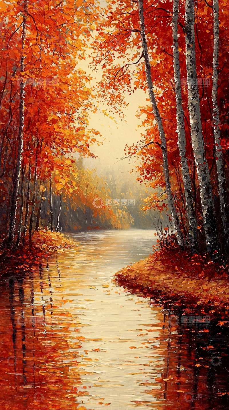 高清大图下载【趣麦麦图】秋日森林河流风景