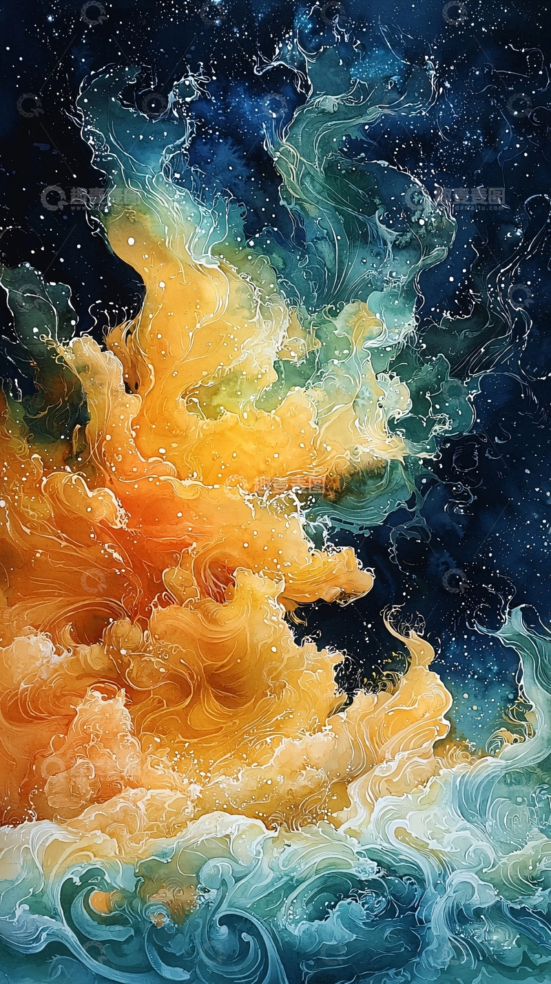 高清大图下载【趣麦麦图】梦幻水彩星空宇宙