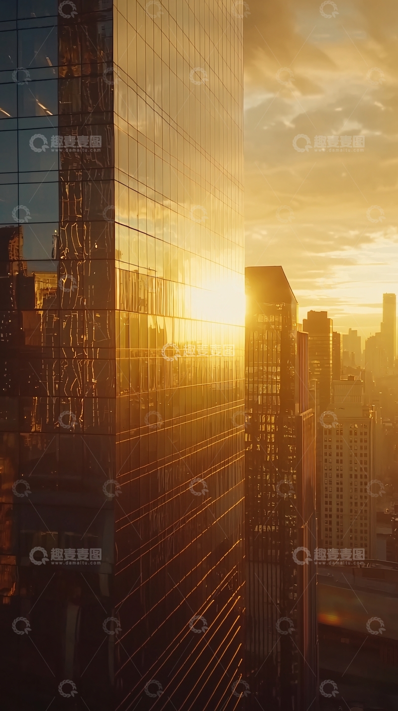 高清大图下载【趣麦麦图】金色夕阳下的摩天大楼