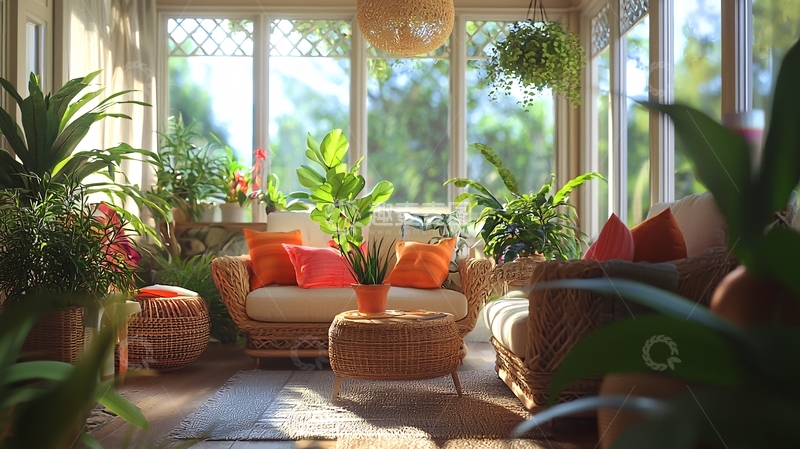 高清大图下载【趣麦麦图】阳光洒满室内花园