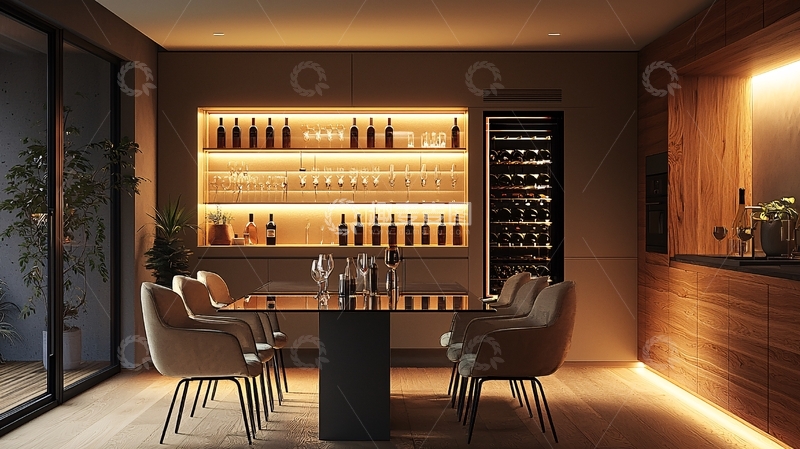 高清大图下载【趣麦麦图】温暖舒适的现代酒窖餐厅