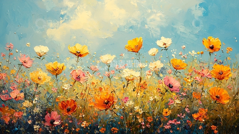 高清大图下载【趣麦麦图】油画风格野花田园