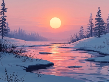 冬日夕阳下的河流