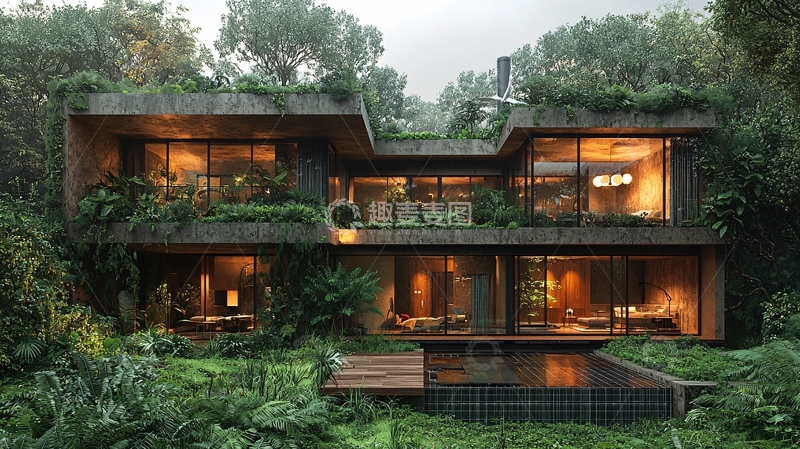 高清大图下载【趣麦麦图】森林环绕现代别墅