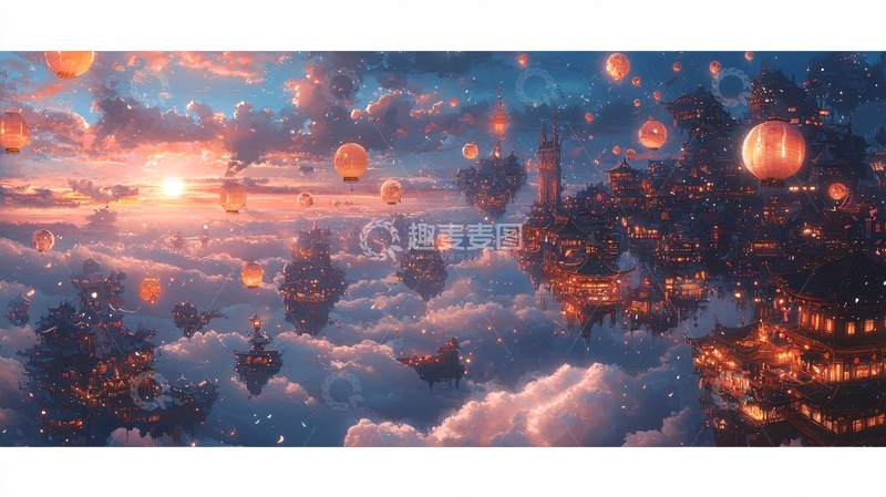 高清大图下载【趣麦麦图】漂浮城市在云端之上