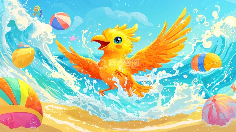 高清大图下载【趣麦麦图】快乐小鸟戏水玩球