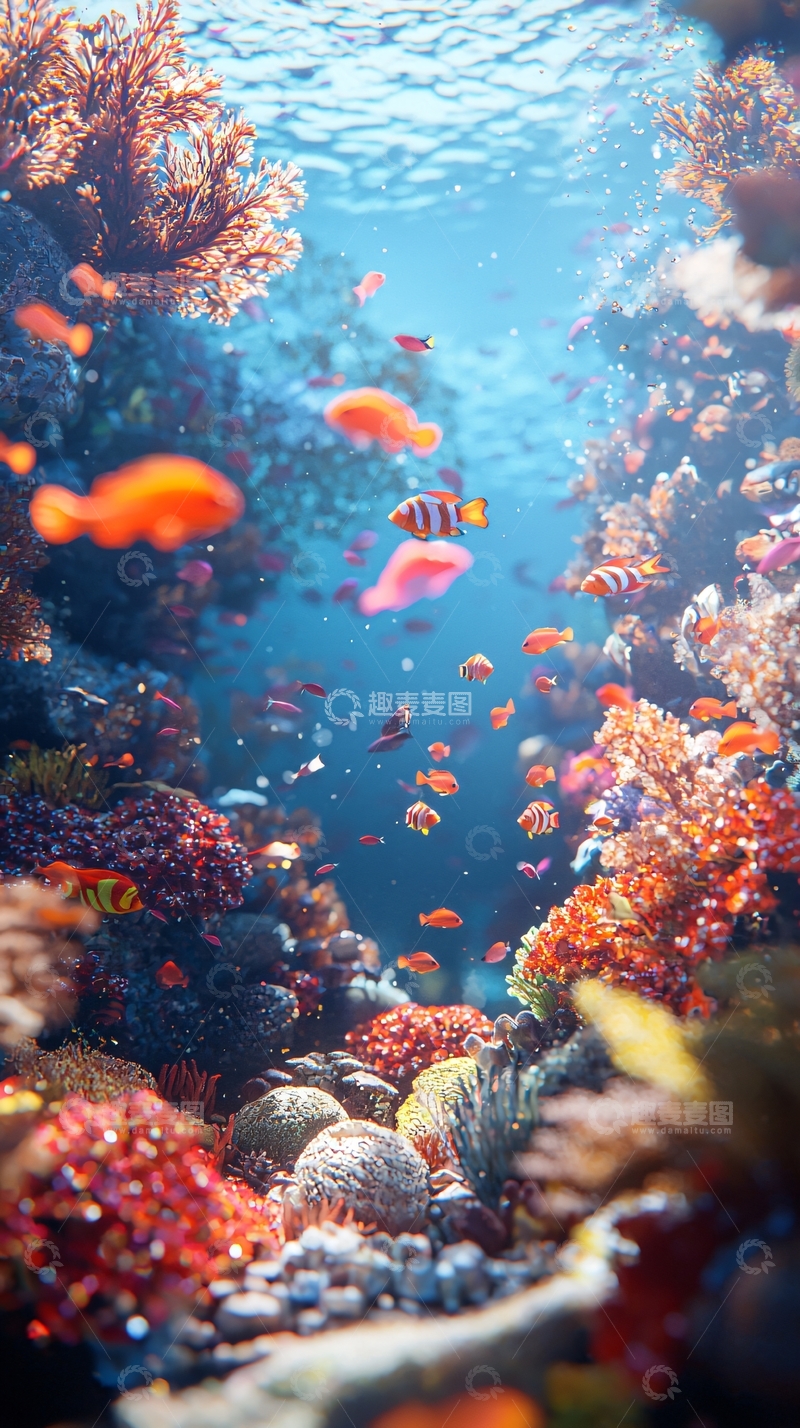 高清大图下载【趣麦麦图】珊瑚礁鱼群