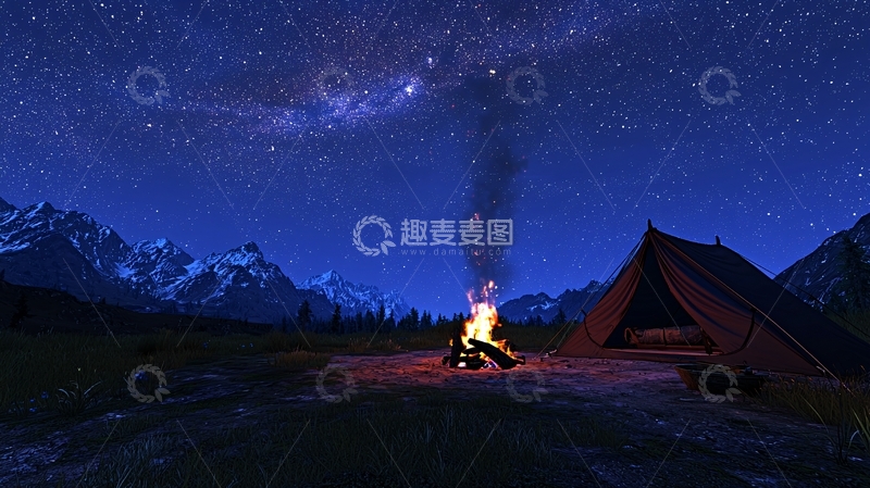 高清大图下载【趣麦麦图】星空下的篝火与帐篷