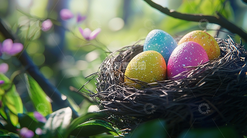 高清大图下载【趣麦麦图】彩蛋鸟巢春日森林
