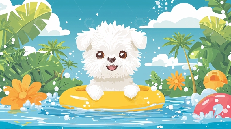 高清大图下载【趣麦麦图】可爱狗狗戏水图