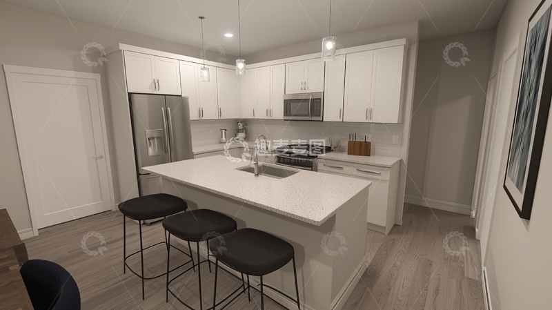 高清大图下载【趣麦麦图】现代化白色公寓厨房