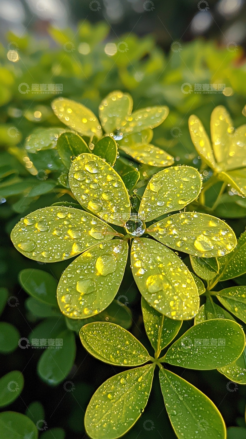 高清大图下载【趣麦麦图】绿叶上的晶莹水珠